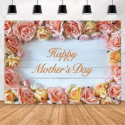 MEHOFOND Щастлив Фон Ден на Майката Декорации за Деня на Майката Банер Бяло Дърво, Розова Роза Цветен Фон за