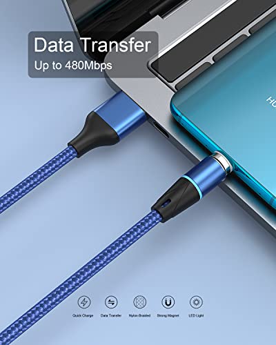 NetDot Gen12 Micro USB и USB-C [3,3 фута, 3 опаковки син цвят] Магнитен Кабел за бързо зареждане и пренос на