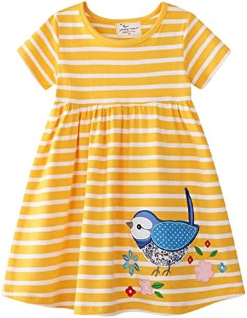 Рокля KAGAYD за момичета, Деца, Лятото е празнично плажна Мини-рокля с принтом Птици, Без костюм, с кръгло деколте