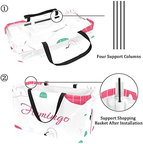 Множество Голяма Продуктова чанта, Тежкотоварни чанти-тоут за пазаруване с повишено Дъно и дръжка (принт фламинго)