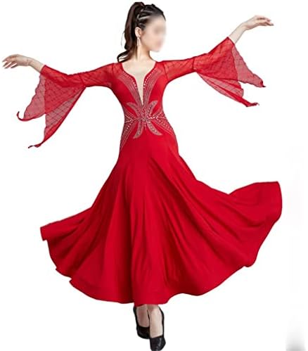 JKUYWX Танцови костюми за Латино Танци, Женски Танцов костюм За Валс, Бални танци, Рокля с ръкави тръби (Цвят:
