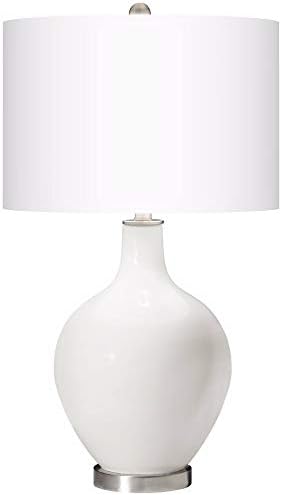 Цвят + Плюс Модерна Настолна Лампа 28,5 Висок Зимата Бял Стъклен ОВО Бельо Барабана Лампа за Дневна Семейния