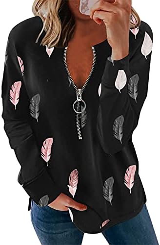 MtsDJSKF Дамски Hoody джоб С Ревера, Блузи с дълъг Ръкав, Есен Облекло, Тениски с V-образно деколте и графичен