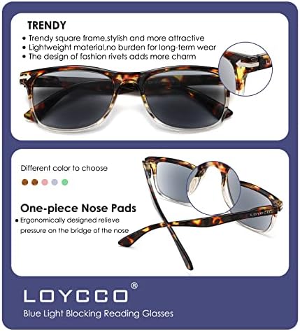 Loycco 5 опаковки Очила за четене За жени и мъже, блокиране на синя светлина, пружинни панти за четене (Пдк