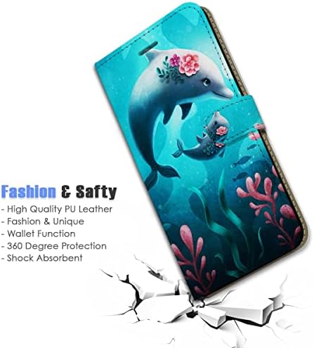 за iPhone 12 Mini, дизайнерски калъф-портфейл с панти капак за телефон, A24620 с флорални делфин