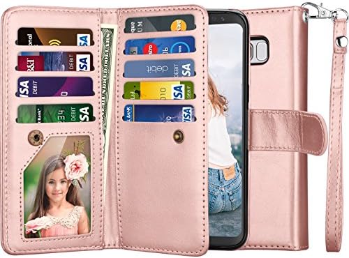 Чанта-портфейл Njjex за Galaxy S8, калъф за Samsung Galaxy S8, Изкуствена кожа [9 слотове за карта], притежател
