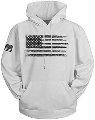 H HYFOL Графични Блузи с Качулка за Мъже Флаг на САЩ Американски Патриотичен Пуловер с Дълъг Ръкав и Джоб Качулки