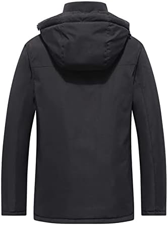 Якета QYIQU за мъже - Зимно палто с качулка и наклонена джоб с цип отпред (Цвят: черен, Размер: малък)