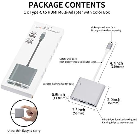 Адаптер AISONK USB-C за HDMI, Многопортовый AV-конвертор USB 3.1 Type C за HDMI 4K с един порт USB 3.0 за Mac