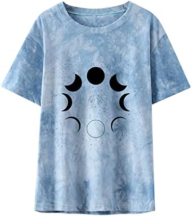 Дамски Блузи 2023, Модни Тениски с равен брой гласове-боя, Тениски с изображение на Слънцето и Луната За Момичета,