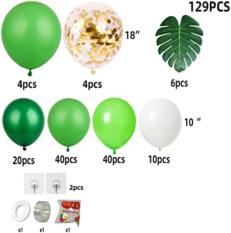 Комплект Арка с зелен Венец от Балони Направи си сам - 10-инчови Зелени и Бели балони, лист Костенурки, 18-инчов