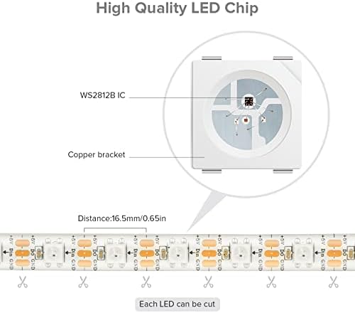 SEZO WS2812B 16,4 Фута 150 светодиоди DC5V Индивидуална Адресуемая led лента SMD5050 RGB 150 Пиксела Dream Color