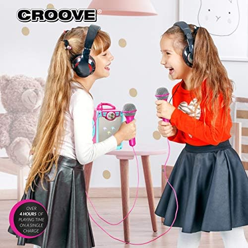 Караоке-машина Croove за деца | Комплект Karoke с 2 микрофона | Връзка по Bluetooth / AUX / USB | Розова караоке-машина