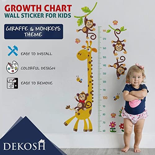 Стенни Диаграма на Растежа на децата DEKOSH с Жирафа и Маймуни | Стикери за стените на Детската стая за Детска