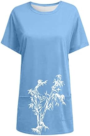 Ризи за жени, Дамски Ежедневни Просто Тениска с кръгло деколте, Однотонная Тениска с Дълги Джобове и Принтом,