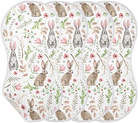 YYZZH Bunny Rabbits Цвете Лист, Клон Муслиновые Салфетки От Оригване за Детето 4 Опаковки От Памук Детски