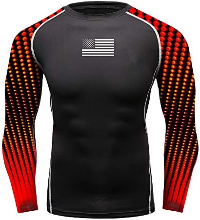 O2TEE Мъжки Американски Флаг Мек Тънък Компрессионный Случайни Топ За тренировки във фитнеса с Дълъг ръкав