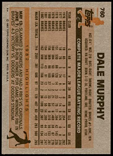 1983 Topps 760 Дейл Мърфи Атланта Брейвз (Бейзболна картичка) Ню Йорк /MT Braves