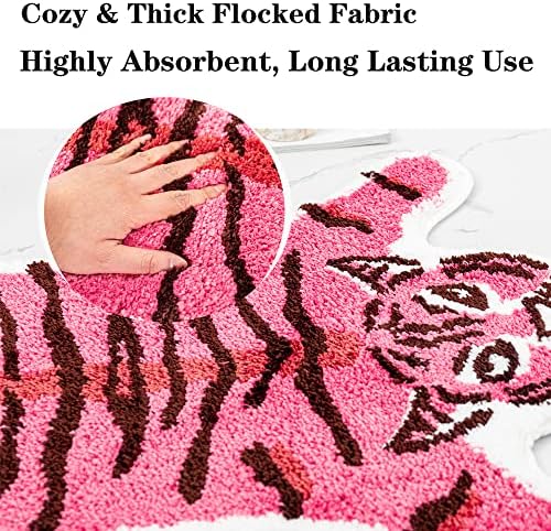 Забавно килимче за баня с Тигър за баня, Сладко Розово килимче за баня с Изображение на Тигър, Нескользящий