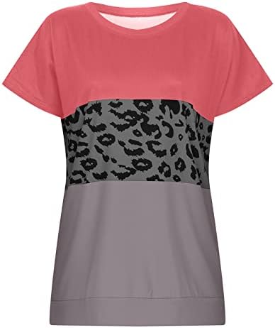 Есенно-Лятна Блуза-Риза за Жени с Къс ръкав 2023, през Цялата Деколте Лодка, Памук Графичен Леопардовый Принт,