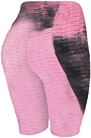 Текстурирани Мазни Меки Байкерские къси Панталони за Жени с Висока талия, Вратовръзка-Боя се, Меки Дамски Шорти