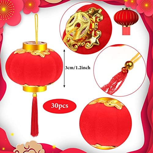 30 Опаковки Червени Китайски Фенери, Мини-Фенери, Декоративни Щастливи Висящи Фенери, Украси за Коледната Сватба,