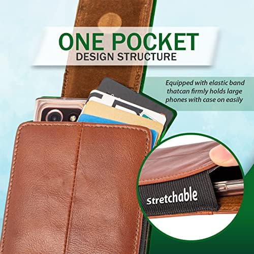 Ranboo 2 Pack - Кафява кожена кобур за телефон и Зелена найлонова чанта за мобилен телефон през рамо, съвместима