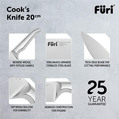 Кухненски нож Furi Pro Knives 8, Японска Неръждаема Стомана, Безшевни дизайн, Дръжка с Обратен клин