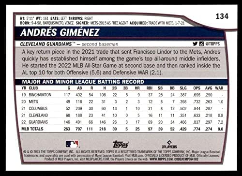 Бейзболна търговска картичка MLB 2023 Topps Висша лига 134 Андрес Хименес-Ню Йорк хотели Близо Mint Guardians