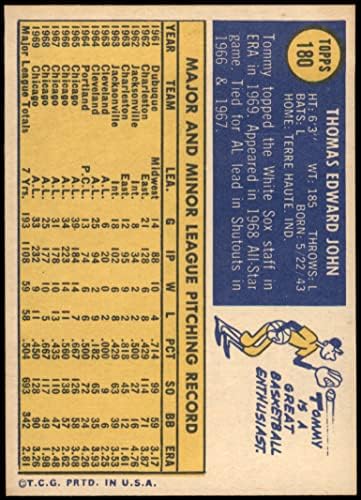1970 Топпс 180 Томи Джон Чикаго Уайт Сокс (бейзболна картичка) NM/MT White Sox