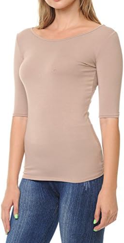 Дамски Базова Еластична тениска с кръгло деколте и ръкав 1/2 от SSOULM, Оборудвана Топ Голям размер