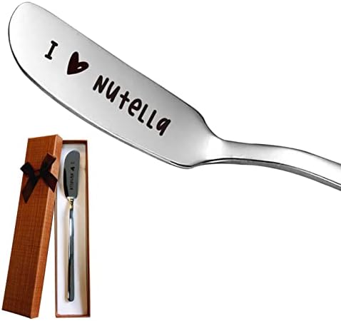 LRUIOMVE I Love Nutella Нож за масло с гравиран от неръждаема стомана Дюза за фъстъчено масло за Наздравици