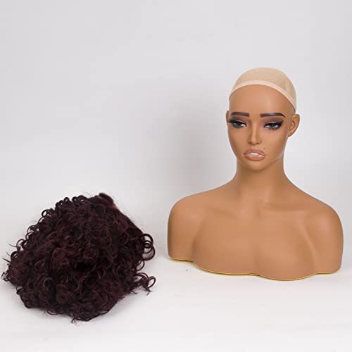 JINGFA Реалистична женска глава-манекен с раменете, главата-бюст за демонстрация на манекена за перуки, грим,