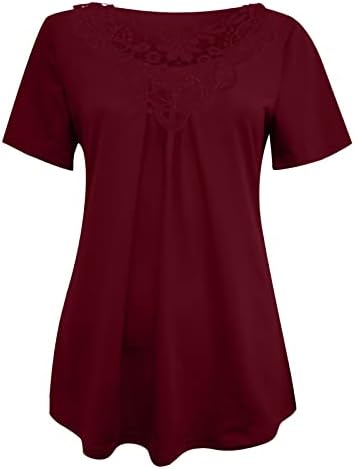 Женска Тениска Лято Есен 2023, Модни Дрехи с Къс Ръкав и V-образно Деколте, Лейси Памучен Ежедневна Блуза Оверсайз,