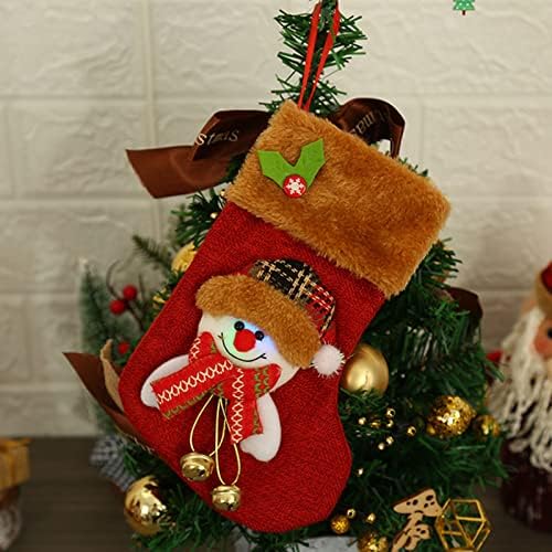 Коледна Украса Kangqi, Коледни Чорапи Вградени Led Лампа с Камбана Празничен Подпори Плат Коледно Дърво Чорап