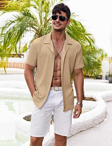 COOFANDY Мъжки Ленени Ризи С Къс Ръкав, Ежедневни Риза с Копчета за Мъже, Мода Лято Плажна Риза