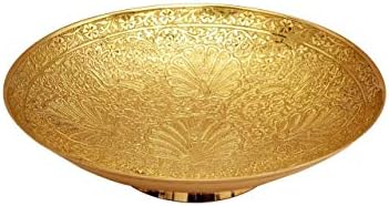 Ваза за плодове ръчно изработени от месинг с декоративна резба върху метал (злато, размер-8 инча)