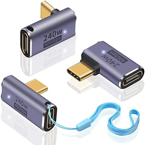 Адаптер Duttek USB C на 90 градуса (3 опаковки), Правоъгълен, средната и страничната Адаптер тип C под прав