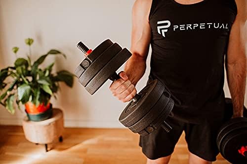 Комплект гири PERPETUAL с щанга 10 кг/22 паунда - Регулируеми дъмбели, тренировъчен комплект за мъже и жени.