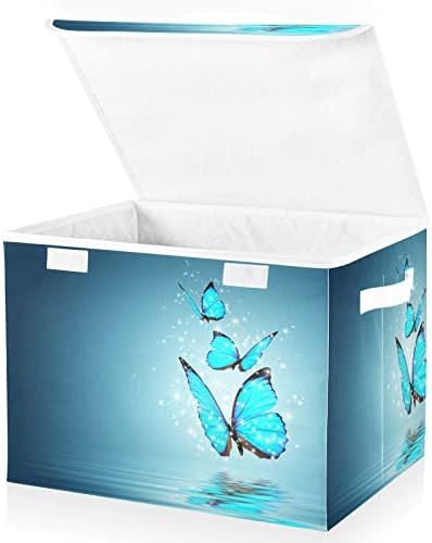 innewgogo Blue Magic Butterfly Кутии за съхранение с Капак за Организиране на Кубична клетка с Дръжки от плат