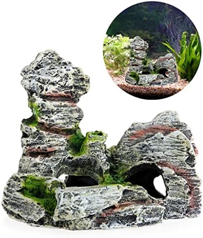 KXDFDC Аквариум с изглед към планина, скала, прикрива пещера, дърво, декорация на аквариума с рибки