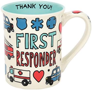 Enesco Нас име Кал First Responder, Кафеена чаша Thank You, 16 Унции, Многоцветен