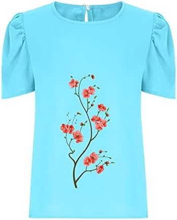 lcepcy/ Дамски Блуза с флорални Принтом и Пищни ръкави, Ежедневни Лятна Офис Тениска Свободно намаляване с кръгло