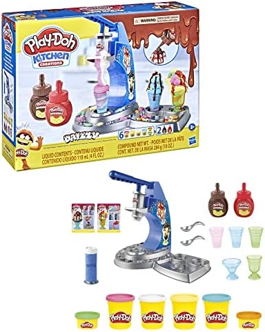 Слот комплект Play-Doh Кухня Creations за приготвяне на сладолед Drizzy със състава за готвене ситен и 6 нетоксични