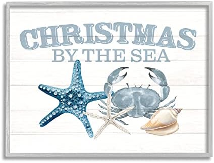 Stupell Industries Коледа на брега на морето Стенно изкуство в морската рамка, Дизайн Ким Алън