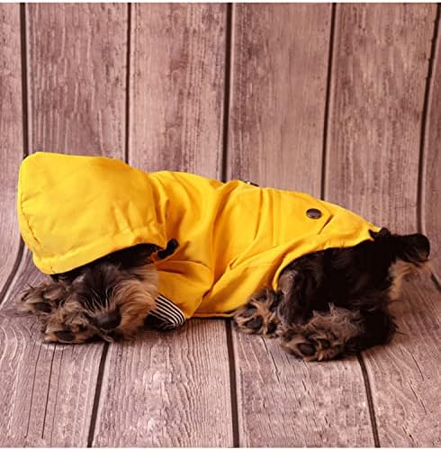 Яке-дъждобран за кучета с цип, Жълт дъждобран с качулка, Непромокаема Стилни Дождевики за кучета (в средата,