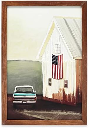 Селска плевня Open Road Brands с Дървен Декор на стената в рамка с флага на сащ - Картина на Американския наследство