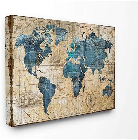 Декоративни Завеси Stupell Industries с Винтажным Абстрактен Дизайн на Карта на света, многоцветни, 24x30
