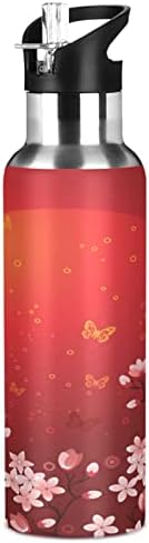 АЛАЗА Японската Разцвет Череши на Клонка Сакуры Бутилка За Вода със Сламен Капак Термос от Неръждаема Стомана