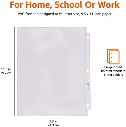 Защитни фолиа на Basics от прозрачен лист за подвързване с 3 кръгчета, 8.5 x 11 инча, 100 броя в опаковка